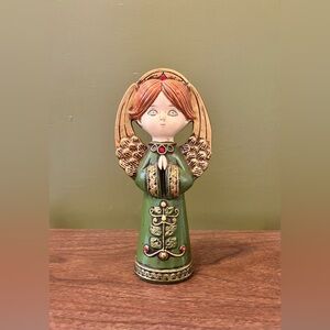 SHIMURA TOKYO Paper Mache Angel Japan, Green Dress Green Eyes Praying Gold Xmas